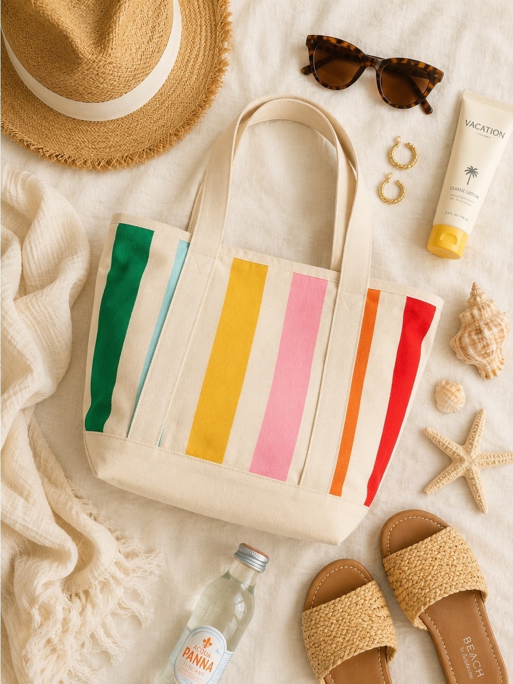 NWT Old Navy Multi Stripe Graphic Large Canvas Tote Beach Bag
